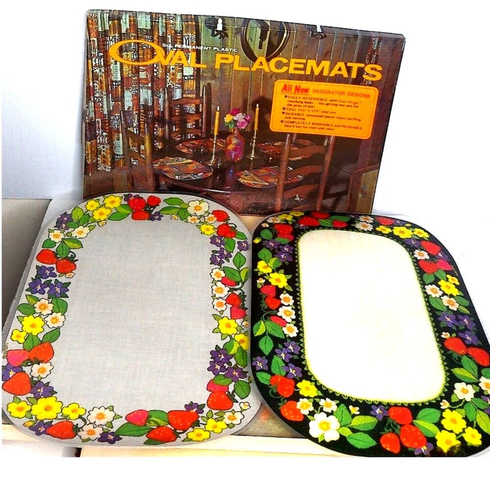 Vintage 70s Bright of America Strawberry Placemats Set 6 Retro Cottagecore New